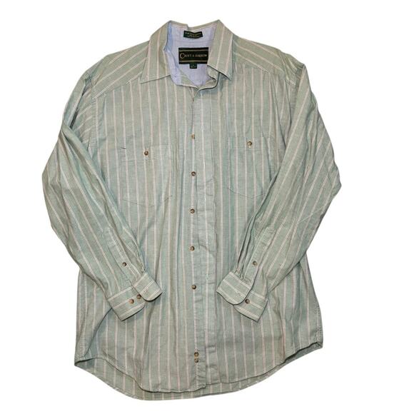 Croft & Barrow Men's Green Striped 100% Cotton Dress Shirt Size 16 32/33 - Picture 1 of 5